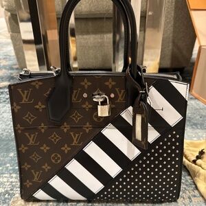 Louis Vuitton City Steamer MM Stud Calfskin & Monogram Canvas